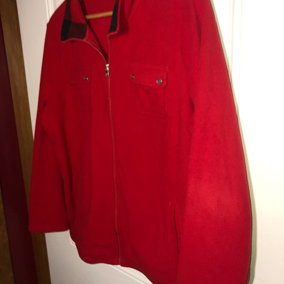 Chaps red fleece zip up jacket with buffalo plaid on collar 2X - Picture 5 of 8